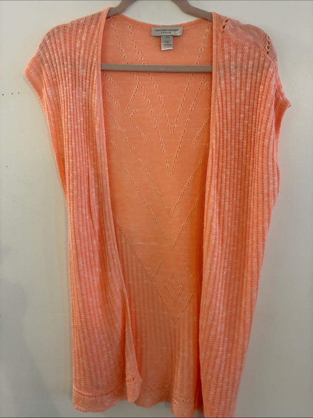 Made in America Peach Open-Front Sleeveless Knit Cardigan Sz PM